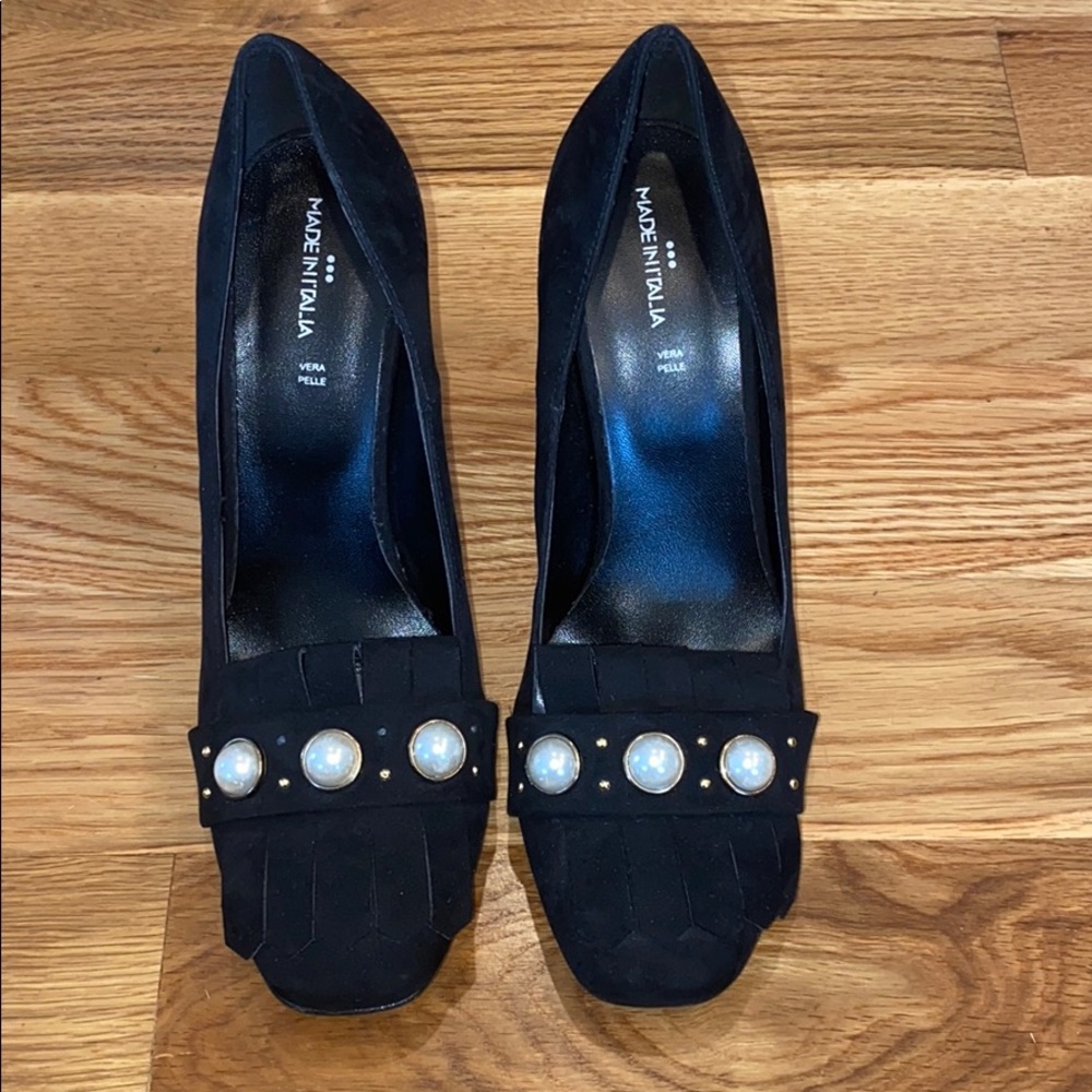 NWOB Made in Italia Black Suede Block Heel Shoes